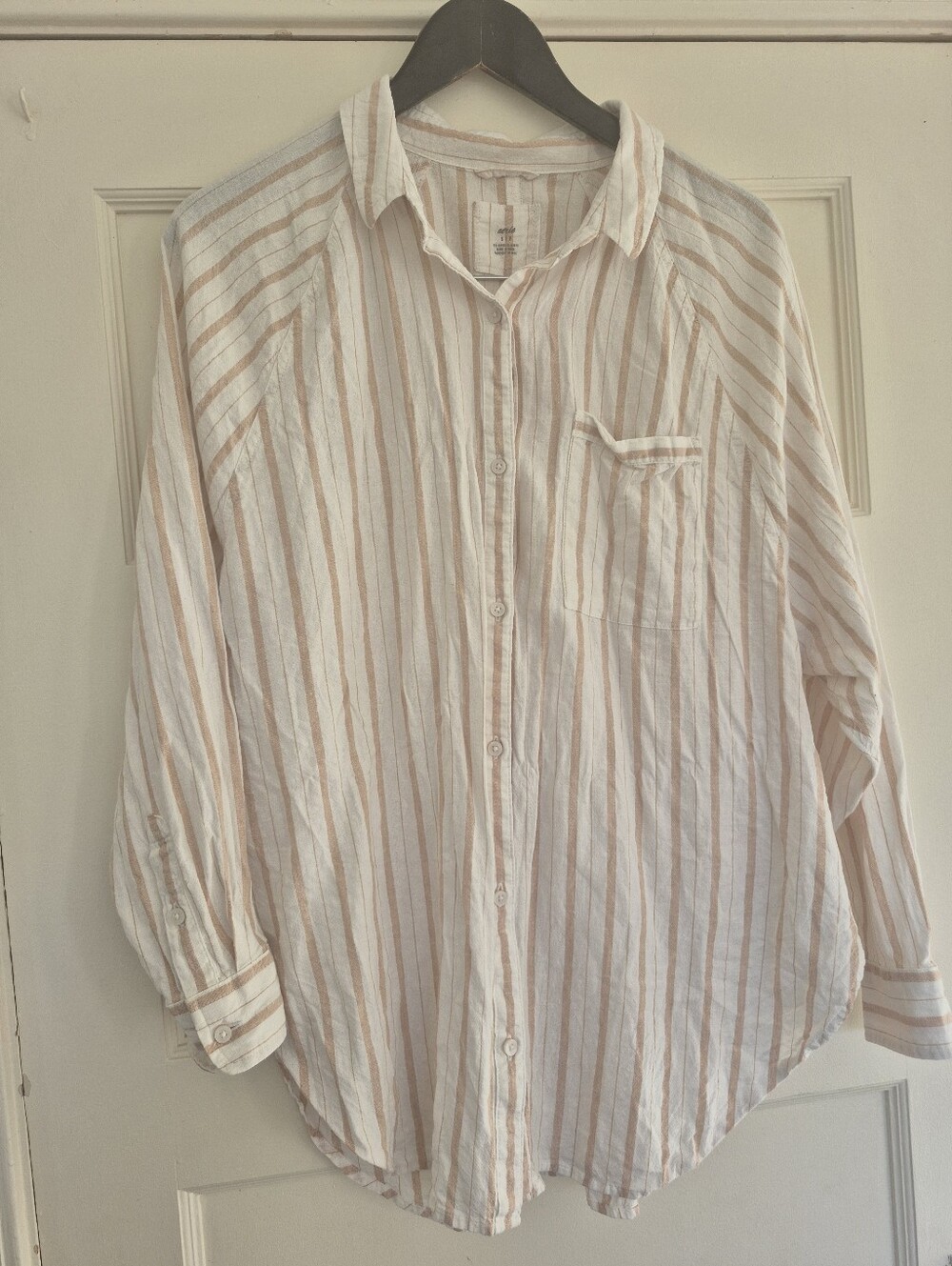 Linen And Viscose Striped Button Down Shirt By Aerie Small